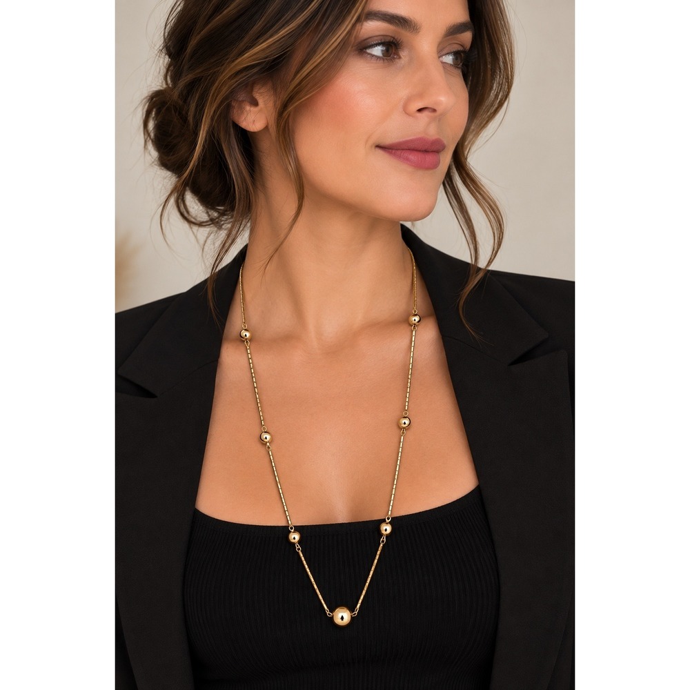Avon Gold Tone Ball Bead Long Necklace Minimalist Classic Elegant 25"